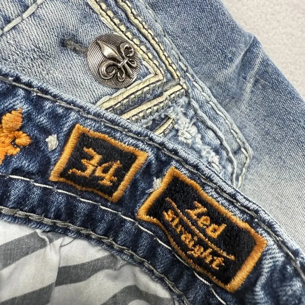Rock Revival Jeans men's 34 Blue Zed Straight Whisker Distressed Faded Whisker